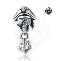 Silver swarovski crystal stainless steel pirate skull stud single earring gothic