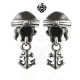 Silver swarovski crystal stainless steel pirate skull stud single earring gothic