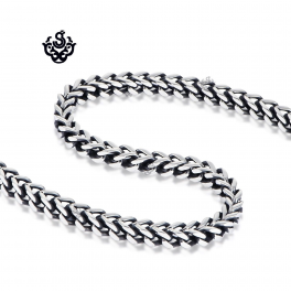 Silver black necklace solid stainless steel vintage style link chain