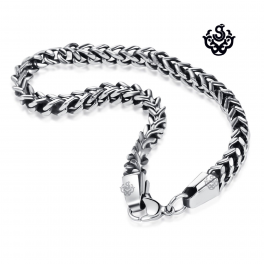 Silver black stainless steel vintage style solid chain bracelet length 1
