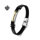 SLIVER Stainless Steel Black PV LEATHER Chain Bracelet GOLD BAR High Polished CZ