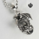 Silver pendant vintage style stainless steel dragon black onyx necklace