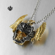 Gold skull pendant stainless steel chain necklace vintage style black crystal 3D