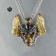 Gold skull pendant stainless steel chain necklace vintage style black crystal 3D