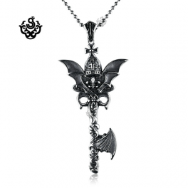 silver cross pendant stainless steel chain necklace vintage style skull axe