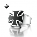 Silver black cross bikies ring solid stainless steel band soft gothic