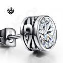 Silver stud swarovski crystal stainless steel single earring round 1.25ct