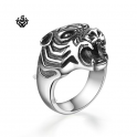 Silver tiger bikies ring solid stainless steel band