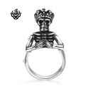 Silver skull ring Three wise monkeys solid stainless steel band