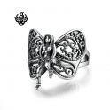 Silver biker ring skull angel wings solid stainless steel band