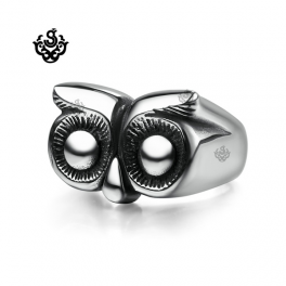 Silver ring owl solid stainless steel band soft gothic