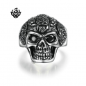 Silver bikies ring solid stainless steel skull black swarovski crystal bandsolid heavy stainless steel band
