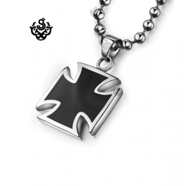 Silver black cross pendant stainless steel necklace