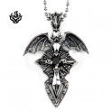 Dragon wings cross sword black swarovski crystal vintage style gothic pendant