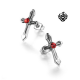 Silver cross stud red swarovski crystal stainless steel earrings soft gothic