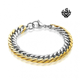 Details about Silver gold bracelet biker chain chunky heavy stainless steel 225mm long 10mm wide
