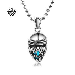 Silver filigree Fleur-De-Lis pendant stainless steel swarovski blue crystal necklace