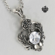 Silver emblem rose skull simulated diamond stainless steel gothic pendant