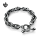 Silver bracelet circle chain skull clasp twisted stainless steel soft gothic