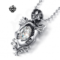 Silver emblem clear simulated diamond stainless steel gothic pendant necklace