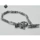  Silver skull bracelet stainless steel fleur-de-lis cross chain soft gothic