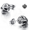 Silver stud swarovski crystal stainless steel skull earrings 