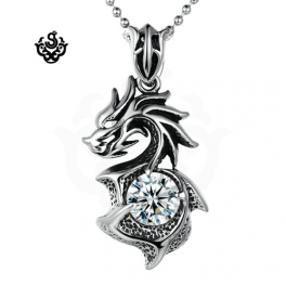 Dragon black simulated diamond vintage style soft gothic pendant necklace