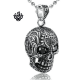 Silver skull pendant swarovski crystal eyes stainless steel necklace