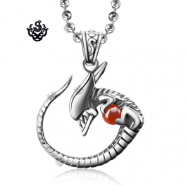Silver Alien pendant with gemstone solid stainless steel necklace BLACK