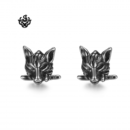 Silver stud stainless steel wolf knife earrings soft gothic