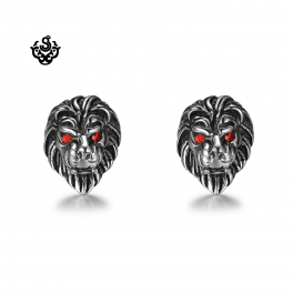 Silver stud swarovski crystal stainless steel lion earrings red eyes