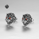 Silver stud swarovski crystal stainless steel lion earrings red eyes