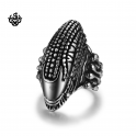 Silver skull with earphones ring black crystal solid stainless steel band