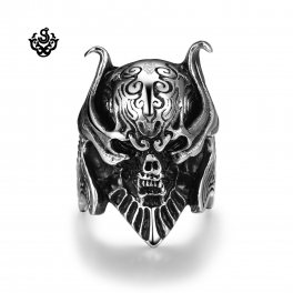 Silver biker ring skull stainless steel solid band soft gothic