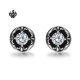 Silver stud swarovski crystal stainless steel Fleur-De-Lis earrings