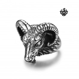 Siver bike ring Occult Baphomet Ram Aries Zodiac Sheep Goat Head Horn gothic