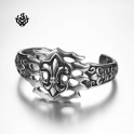 Silver bikies bracelet stainless steel men Fleur-De-Lis cuff bangle soft gothic