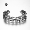 Silver leopard bangle stainless steel wide cuff bracelet solid heavy