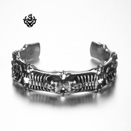 Silver skull bangle stainless steel boys women cuff bracelet