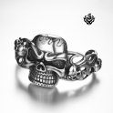 Silver biker bracelet stainless steel men skull cuff bangle soft gothic