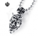 Silver cross patty devil clear crystal gothic stainless steel pendant necklace