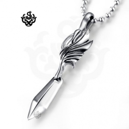 Silver feather sword stainless steel soft gothic pendant necklace vintage style