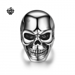 Silver biker ring stainless steel Ram's goat head skull band soft gothic