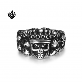 Silver biker ring stainless steel skull king crown band soft gothic punk 