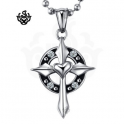 Silver cross heart clear crystal gothic stainless steel pendant necklace vintage