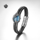 Silver black leather Scorpion bangle stainless steel blue CZ handmade bracelet