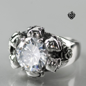 Silver ring simulated diamond stainless steel skull rose fashion