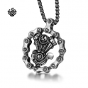 Silver bike chain Motor engine pendant stainless steel necklace soft gothic 