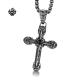 Silver cross stainless steel vintage style black onyx solid pendant necklace 