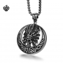  Details about Silver Red Indian skull feathers round pendant stainless steel necklace 